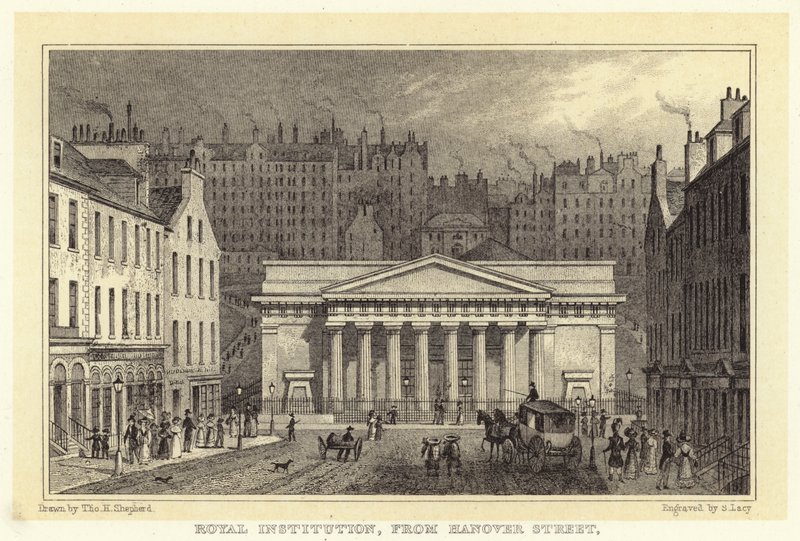 Royal Institution, fra Hanover Street (gravering) av Thomas Hosmer (after) Shepherd