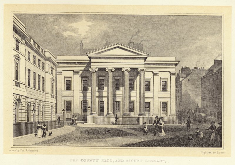 Fylkeshuset og signetbiblioteket (gravering) av Thomas Hosmer (after) Shepherd
