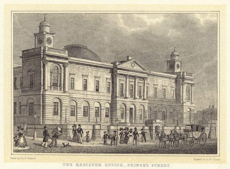 Registerkontoret, Prince's Street (gravering) av Thomas Hosmer (after) Shepherd