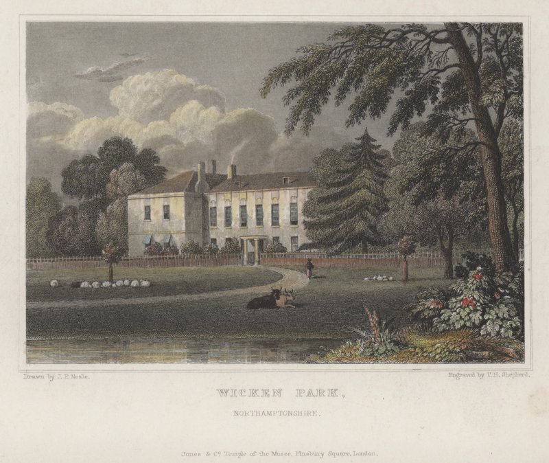 Wicken Park, Northamptonshire (farget gravering) av Thomas Hosmer (after) Shepherd