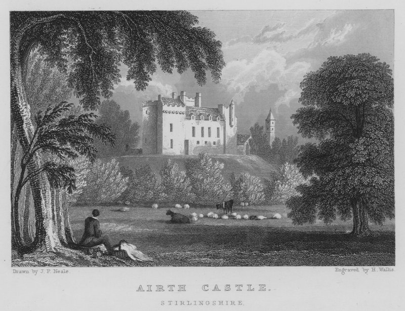 Airth Castle, Stirlingshire (gravering) av Thomas Hosmer Shepherd