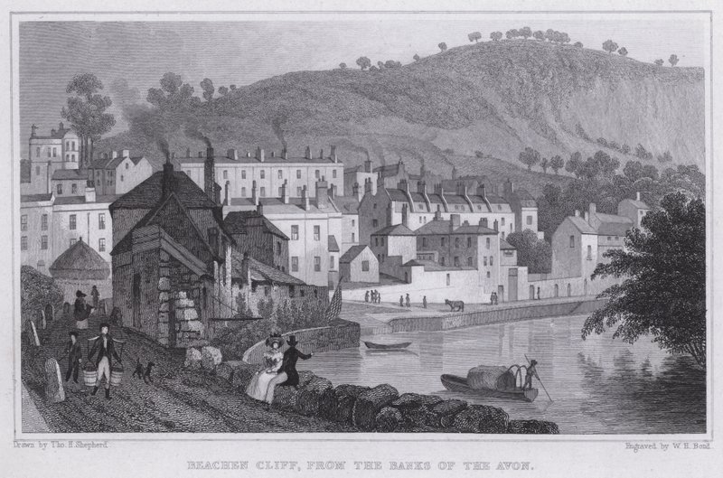 Beachen Cliff, fra bredden av Avon (gravering) av Thomas Hosmer Shepherd