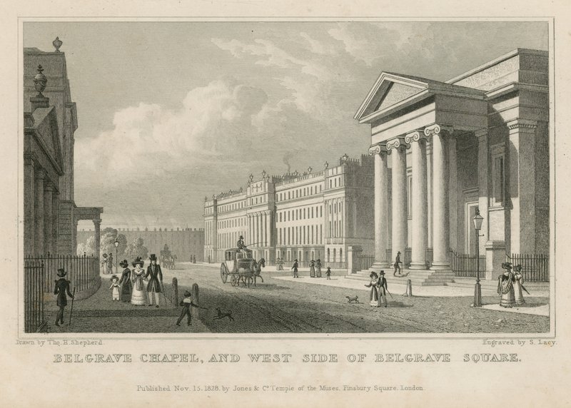 Belgrave Chapel og vestsiden av Belgrave Square av Thomas Hosmer Shepherd