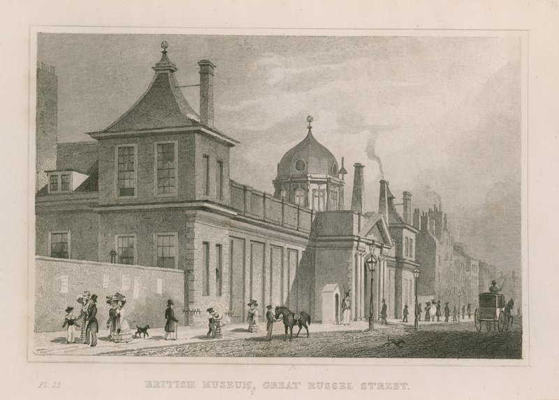 British Museum i Montague House av Thomas Hosmer Shepherd