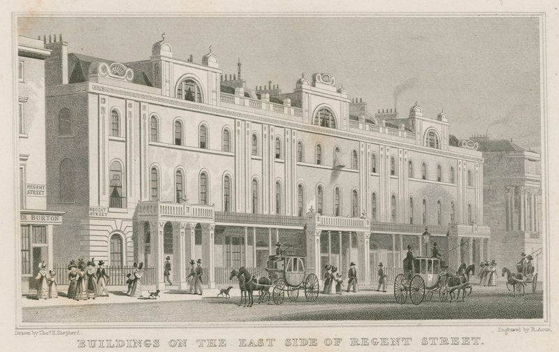 Bygninger på østsiden av Regent Street, London av Thomas Hosmer Shepherd