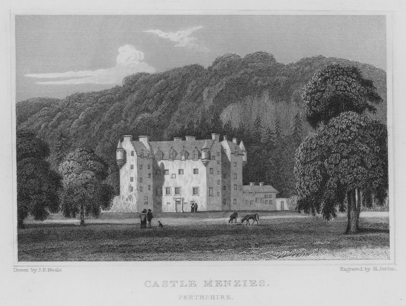 Castle Menzies, Perthshire (gravering) av Thomas Hosmer Shepherd