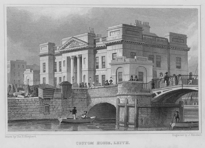 Custom House, Leith (gravering) av Thomas Hosmer Shepherd