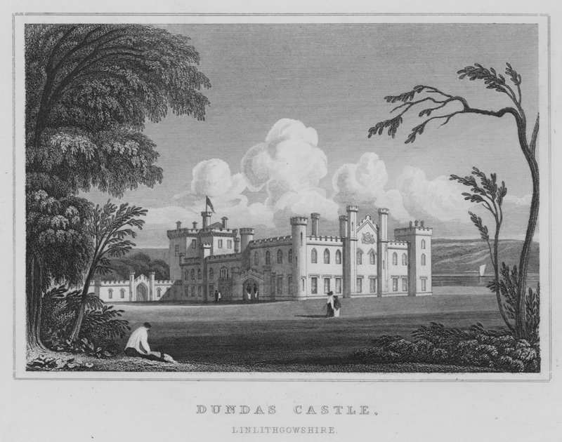 Dundas Castle, Linlithgowshire (gravering) av Thomas Hosmer Shepherd