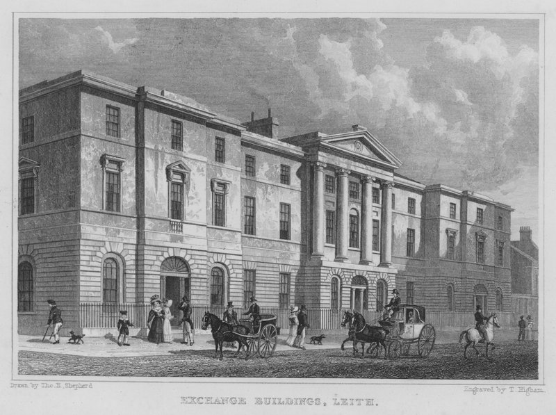 Exchange Buildings, Leith (gravering) av Thomas Hosmer Shepherd