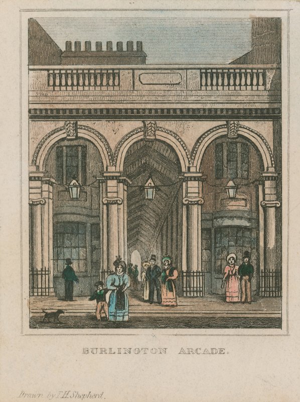 Utvendig utsikt over Burlington Arcade av Thomas Hosmer Shepherd