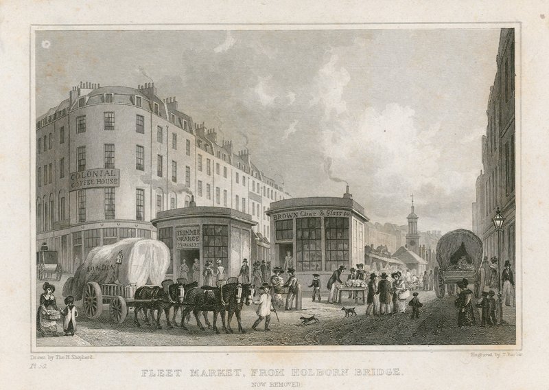 Fleet Market fra Holborn Bridge (nå fjernet) av Thomas Hosmer Shepherd