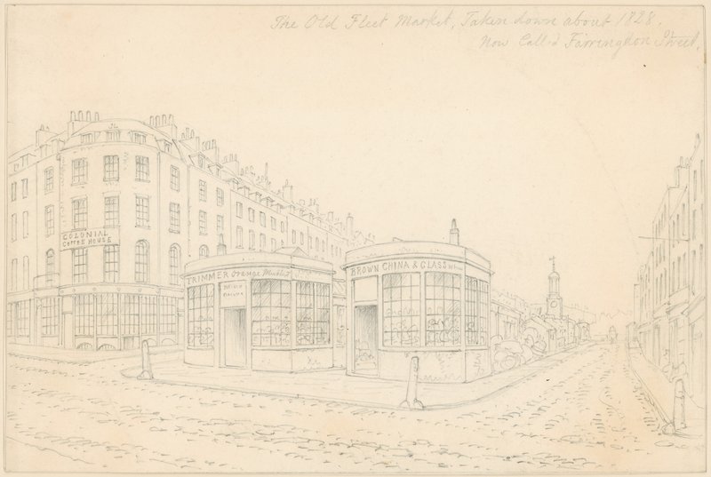 Fleet Market fra Holborn Bridge (nå fjernet) av Thomas Hosmer Shepherd