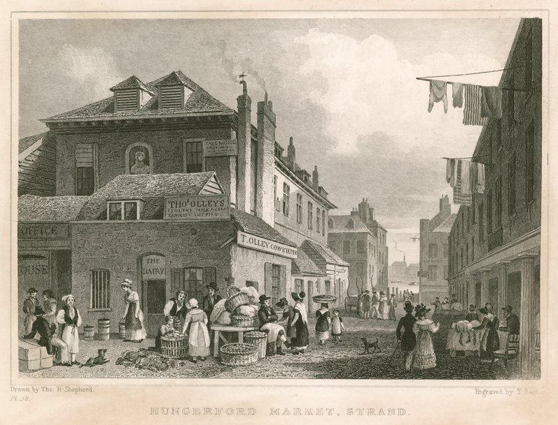 Hungerford Market, nær York Buildings, The Strand, London av Thomas Hosmer Shepherd
