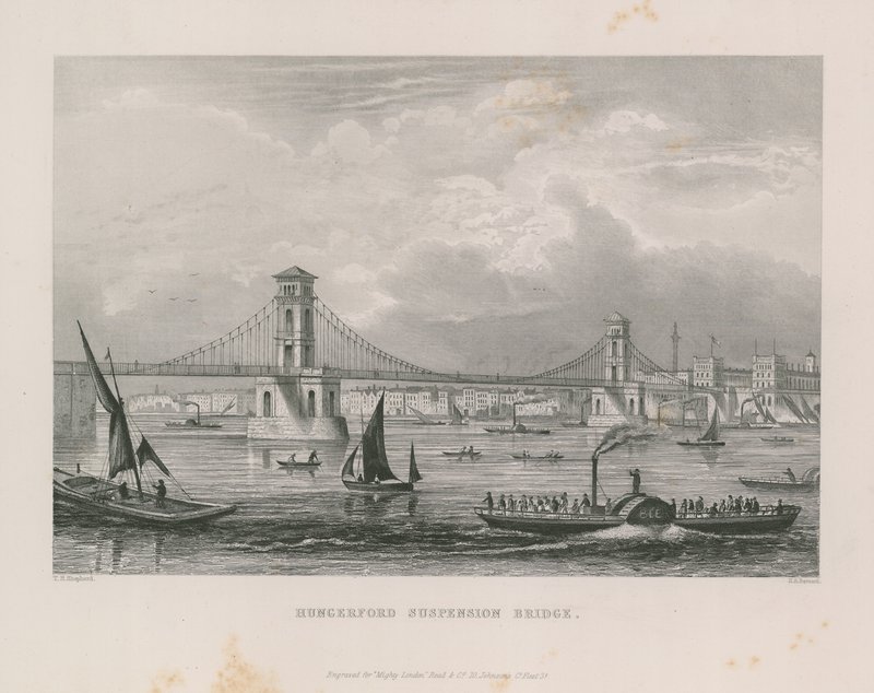Hungerford Suspension Bridge som krysser Themsen av Thomas Hosmer Shepherd