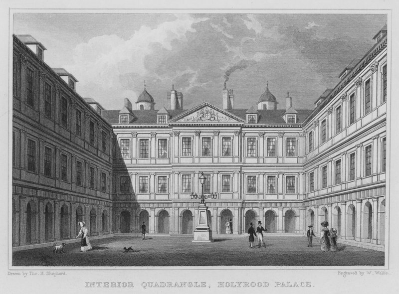 Interiør Quadrangle, Holyrood Palace (gravering) av Thomas Hosmer Shepherd