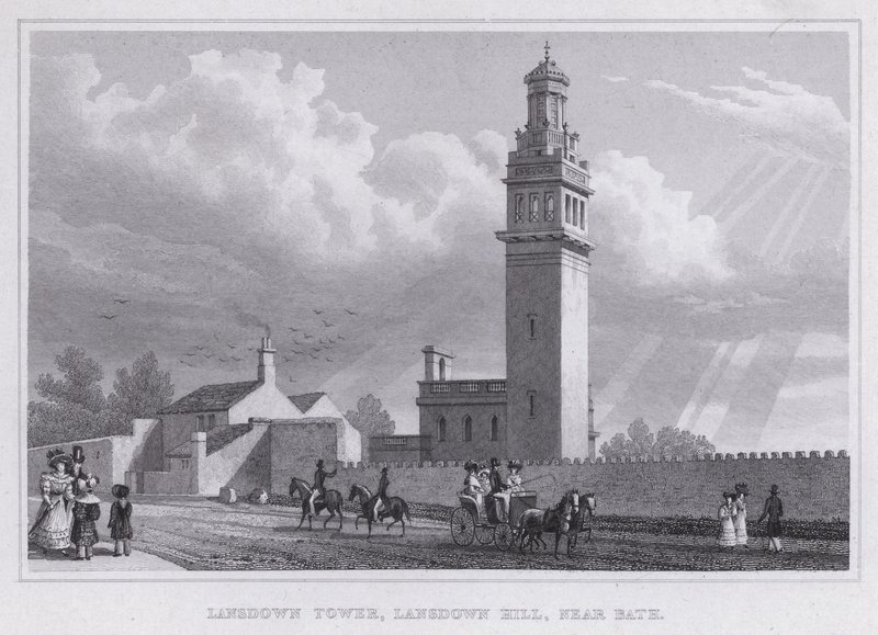 Lansdown Tower, Lansdown Hill, nær Bath (gravering) av Thomas Hosmer Shepherd