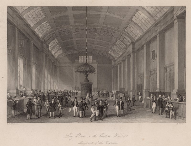 Langt rom i Custom House, London, for betaling av toll av Thomas Hosmer Shepherd