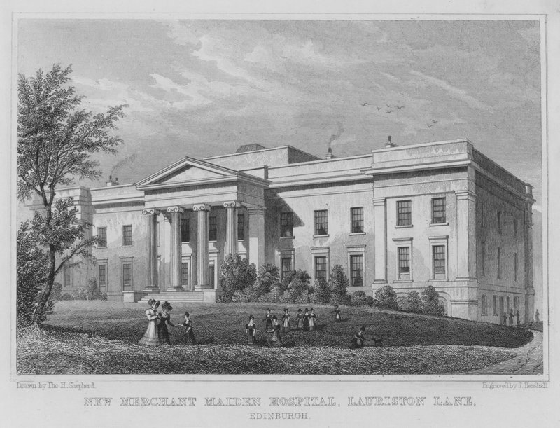 New Merchant Maiden Hospital, Lauriston Lane, Edinburgh (gravering) av Thomas Hosmer Shepherd