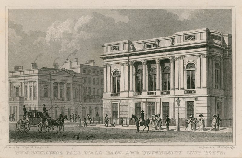Nye bygninger Pall Mall East og University Club House av Thomas Hosmer Shepherd
