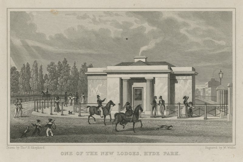 En av de nye hyttene, Hyde Park, London av Thomas Hosmer Shepherd