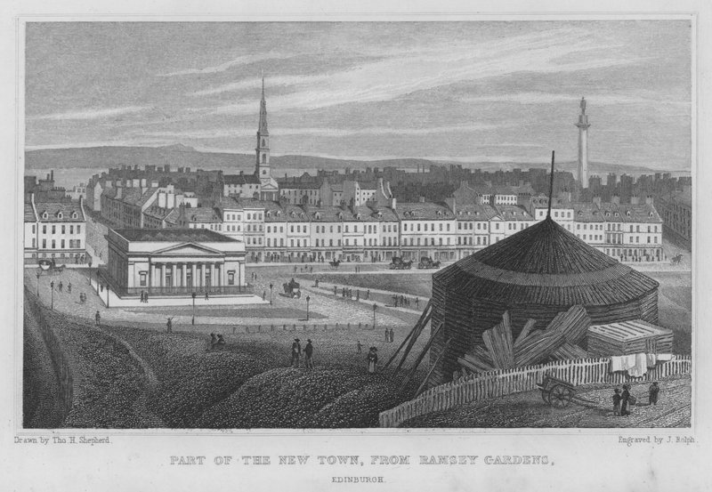 En del av New Town, fra Ramsey Gardens, Edinburgh (gravering) av Thomas Hosmer Shepherd