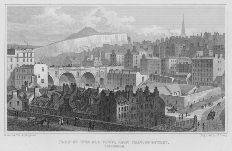 En del av gamlebyen, fra Princes Street, Edinburgh (gravering) av Thomas Hosmer Shepherd
