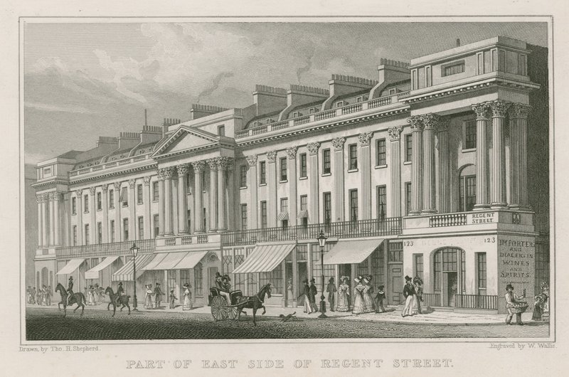 En del av østsiden av Regent Street, London av Thomas Hosmer Shepherd