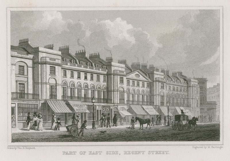 En del av østsiden av Regent Street, London av Thomas Hosmer Shepherd