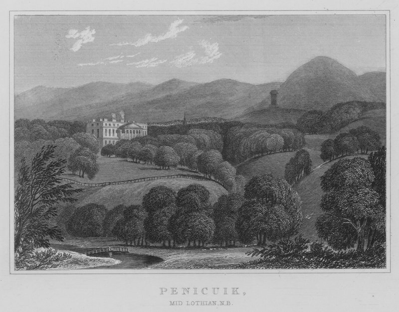 Penicuik, Mid Lothian, NB (gravering) av Thomas Hosmer Shepherd