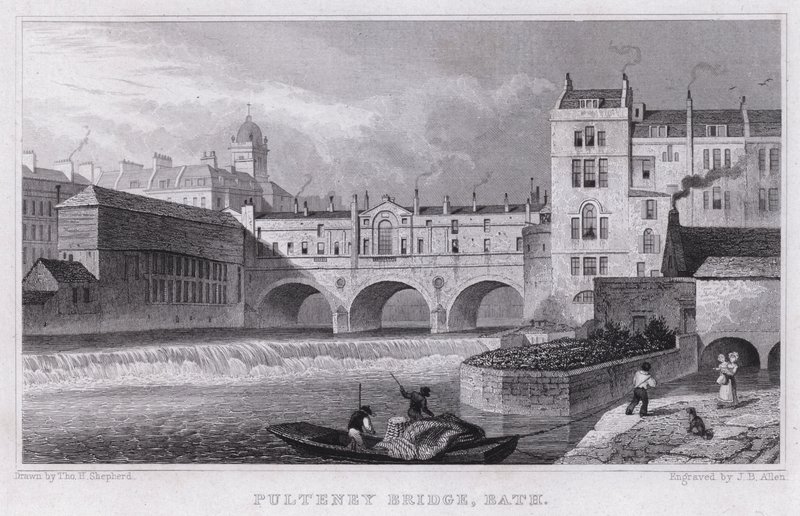 Pulteney Bridge, Bath (gravering) av Thomas Hosmer Shepherd