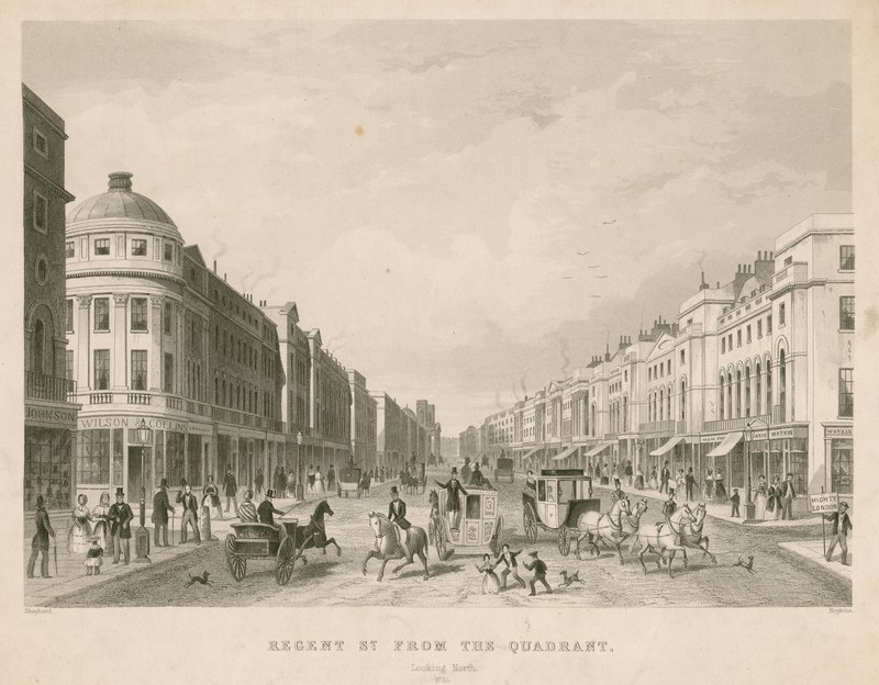 Regent Street, London, fra kvadranten, ser nordover av Thomas Hosmer Shepherd