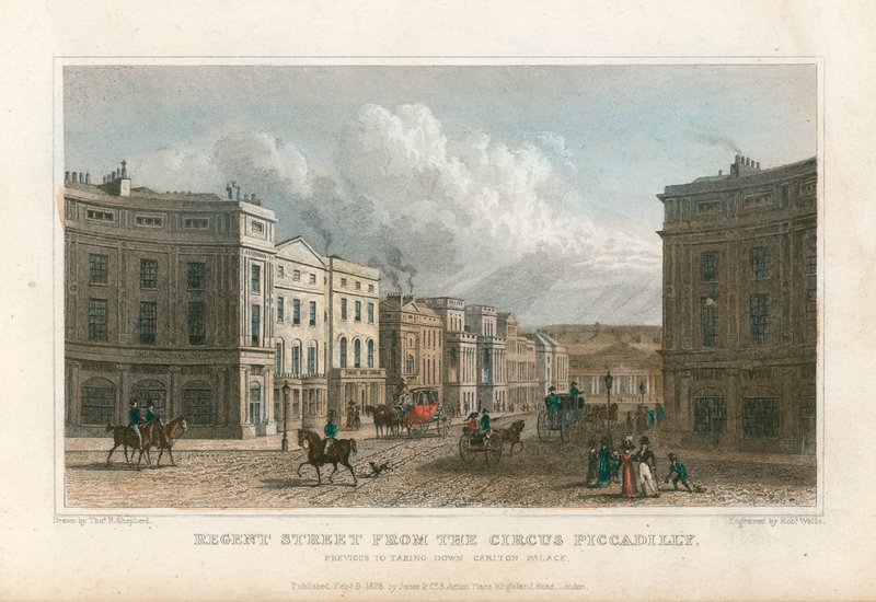 Regent Street fra Circus Piccadilly, London av Thomas Hosmer Shepherd