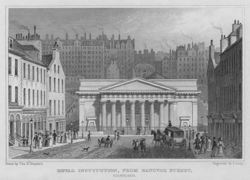 Royal Institution, fra Hanover Street, Edinburgh (gravering) av Thomas Hosmer Shepherd