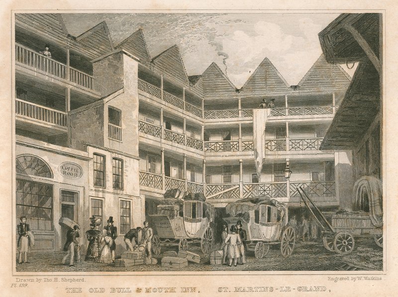 The Old Bull and Mouth Inn, St Martin's-le-Grand, London av Thomas Hosmer Shepherd