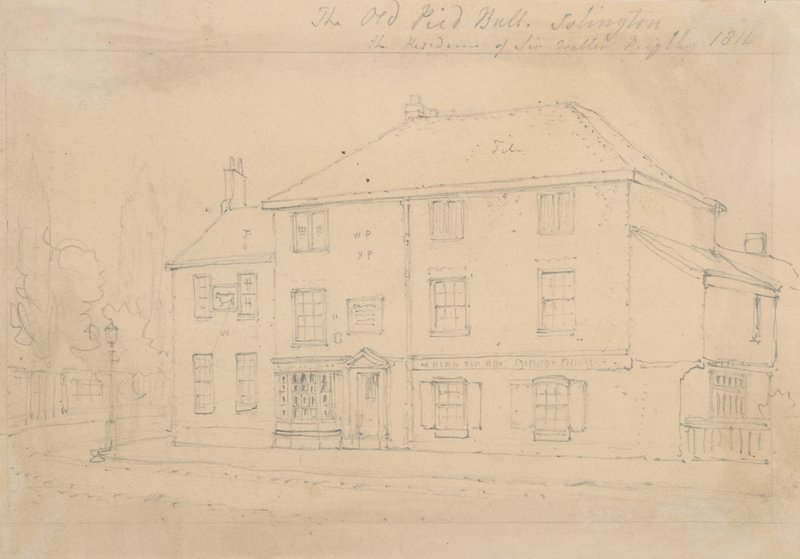 The Old Pied Bull Inn, Islington (blekk på papir) av Thomas Hosmer Shepherd