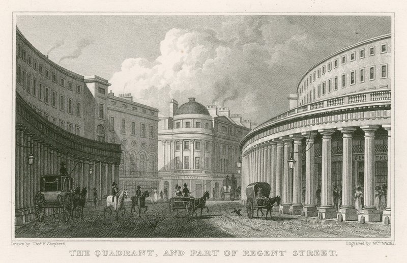 Kvadranten og en del av Regent Street, London av Thomas Hosmer Shepherd