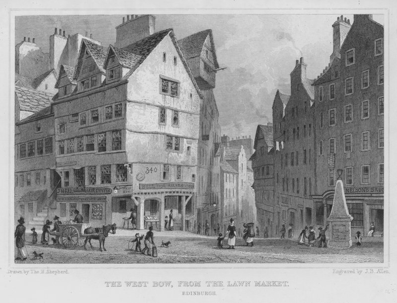 The West Bow, fra Lawn Market, Edinburgh (gravering) av Thomas Hosmer Shepherd