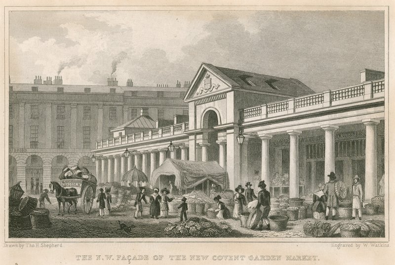 Den nordvestlige fasaden til det nye Covent Garden Market, London av Thomas Hosmer Shepherd