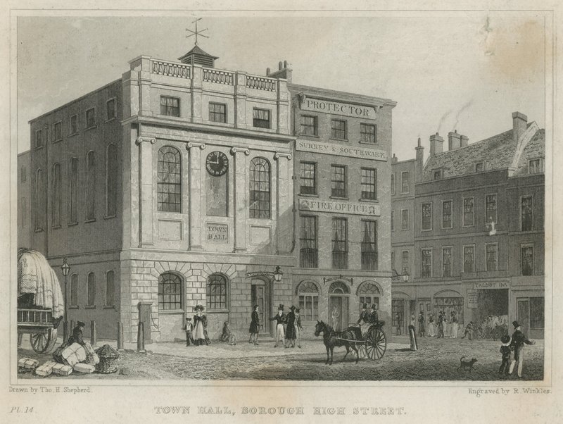 Rådhus, Borough High Street (gravering) av Thomas Hosmer Shepherd
