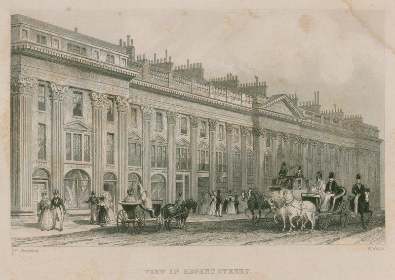 Utsikt over Regent Street, London, vestsiden av Thomas Hosmer Shepherd