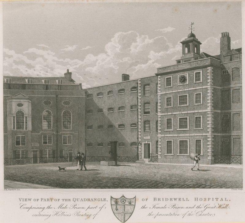 Utsikt over en del av firkanten til Bridewell Hospital av Thomas Hosmer Shepherd