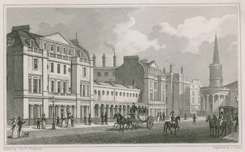 Vestsiden av Langham Place, Marylebone, London, inkludert All Souls Church av Thomas Hosmer Shepherd