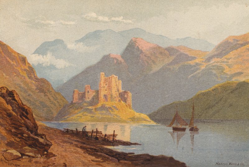 Skottland, Eilean-Donan Castle (farge litho) av Thomas Leeson the Elder Rowbotham
