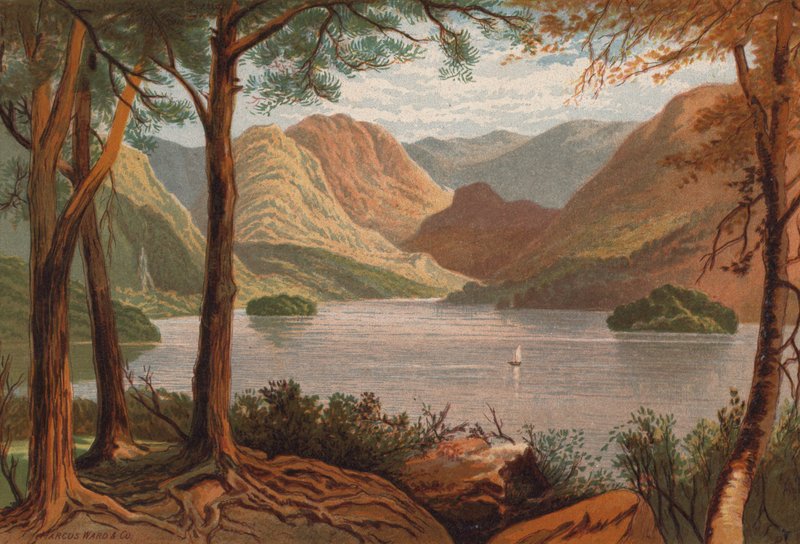 The English Lakes, Derwentwater (farge litho) av Thomas Leeson the Elder Rowbotham