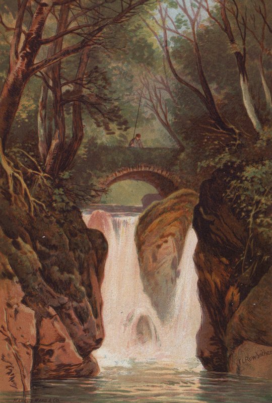 The English Lakes, Rydal Falls (farge litho) av Thomas Leeson the Elder Rowbotham