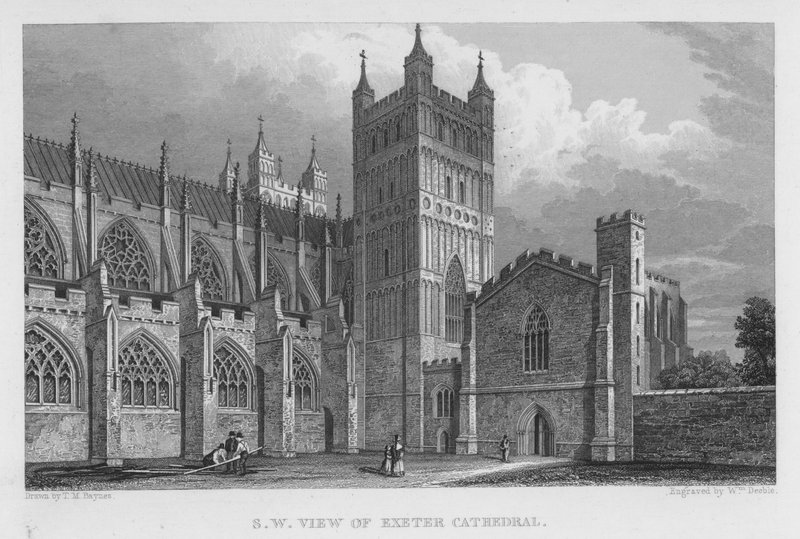 South West View of Exeter Cathedral (gravering) av Thomas Mann (after) Baynes