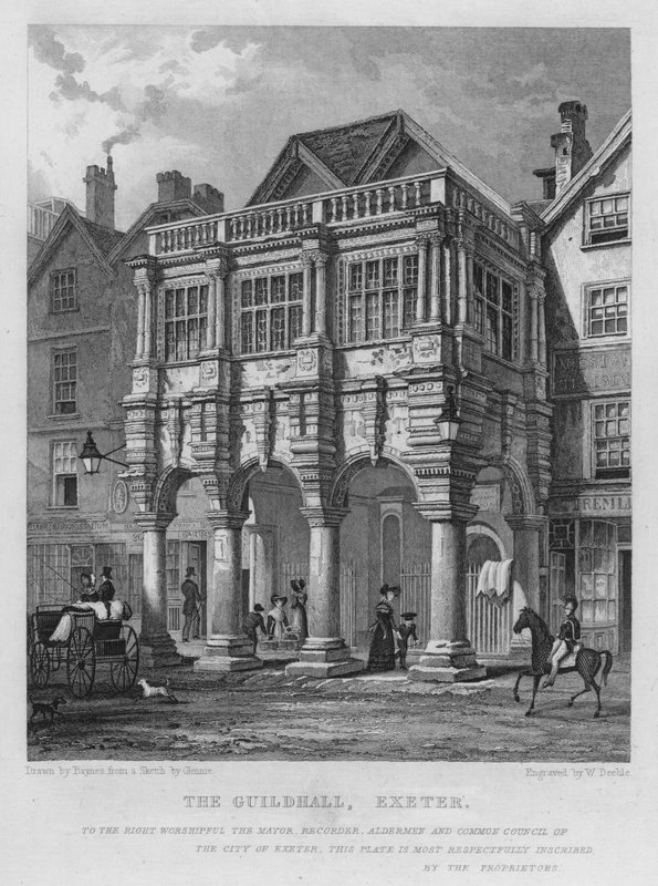 The Guildhall, Exeter (gravering) av Thomas Mann (after) Baynes