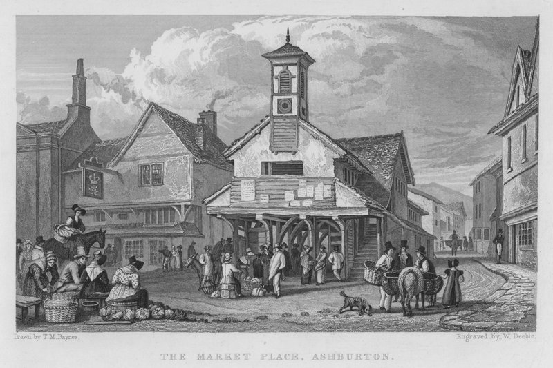 The Market Place, Ashburton (gravering) av Thomas Mann (after) Baynes