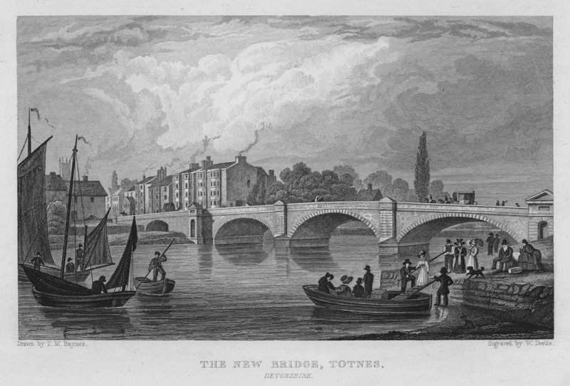The New Bridge, Totnes, Devonshire (gravering) av Thomas Mann (after) Baynes