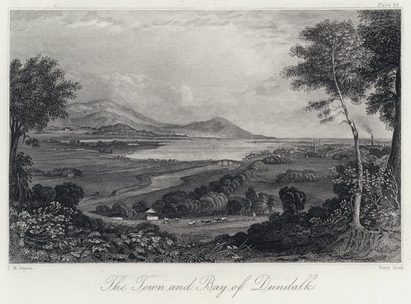 The Town and Bay of Dundalk (gravering) av Thomas Mann (after) Baynes